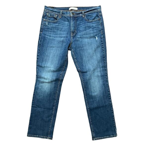 LEVI'S 505 Gold Stitch Straight Leg Distressed Jeans in Dark wash SZ 10 - Picture 1 of 11